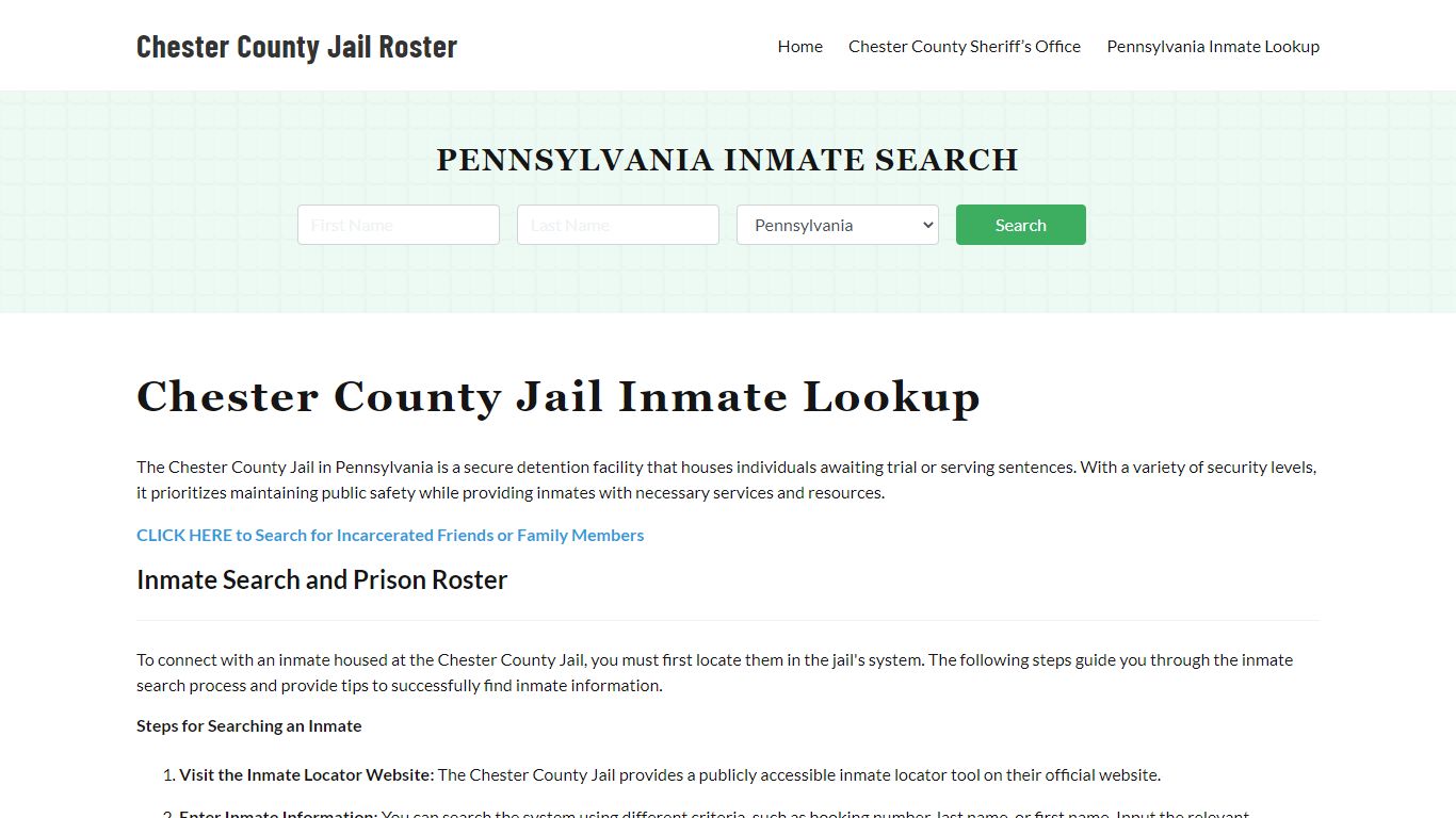 Chester County Jail Roster Lookup, PA, Inmate Search