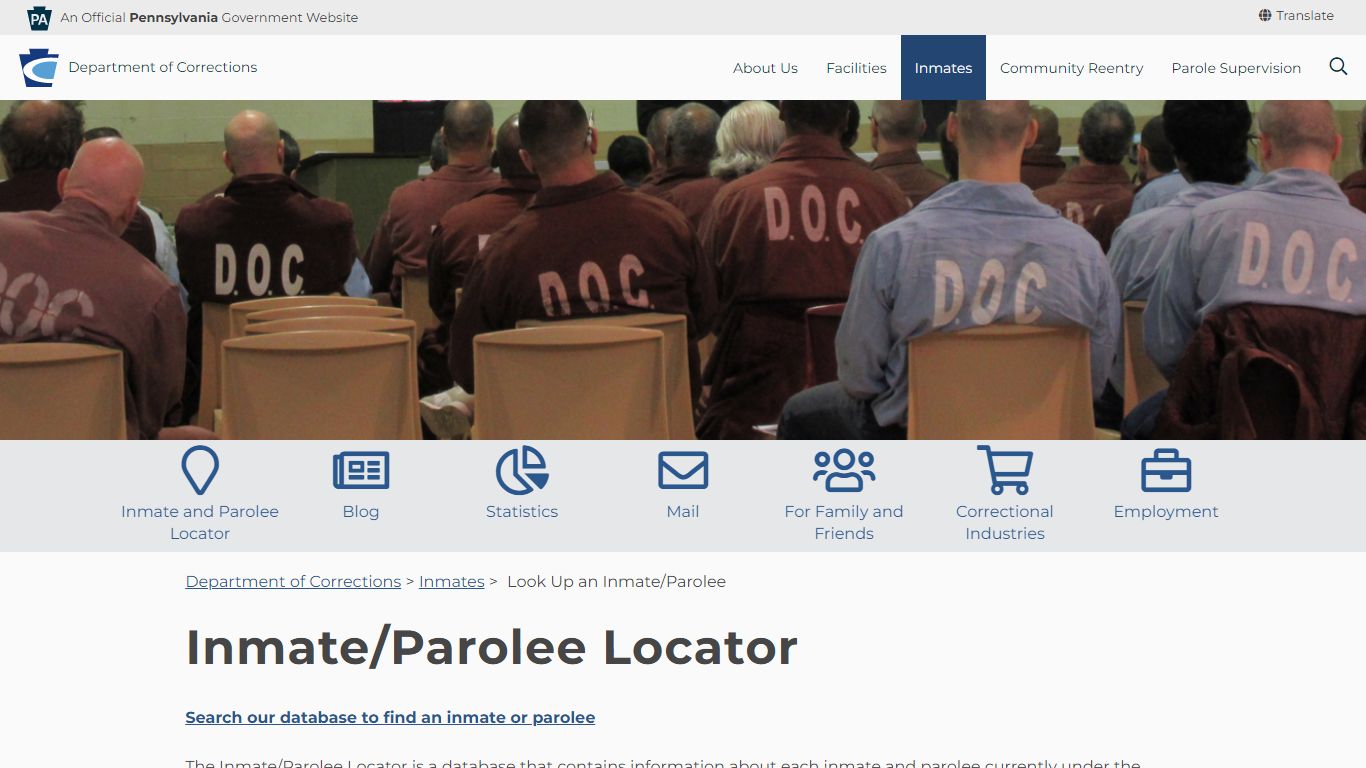 Look Up an Inmate/Parolee - Pennsylvania Department of Corrections